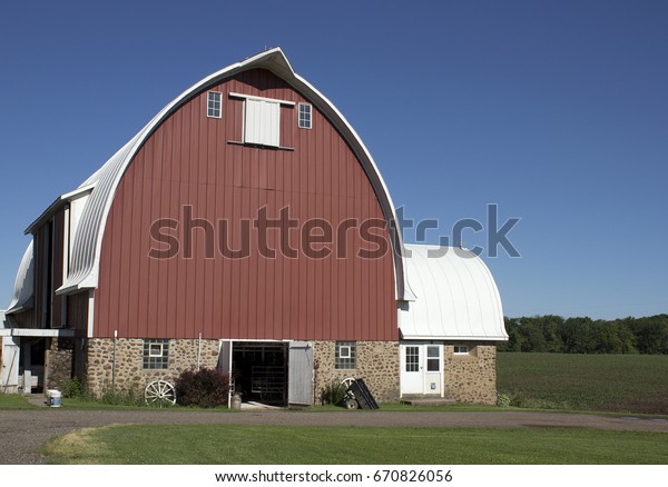 Red Barn Metal Siding Stone Foundation Stock Photo Edit Now