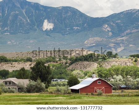 Red barn on the farm in Grand Junction, Colorado.