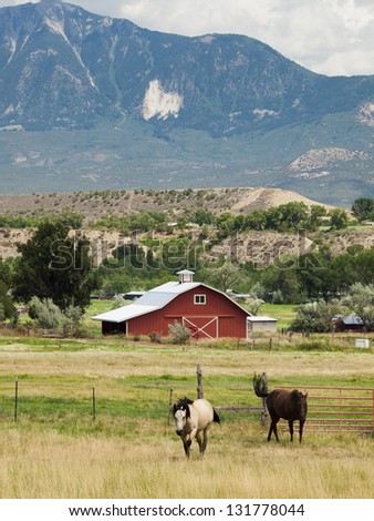 Red barn on the farm in Grand Junction, Colorado.