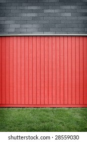 Red Barn Siding With Green Grass