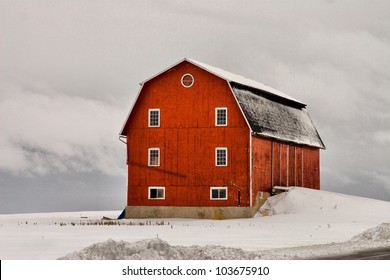 Red Barn In The Snow