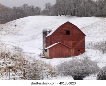 Red Barn In Snow