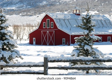 Red Barn With Snow