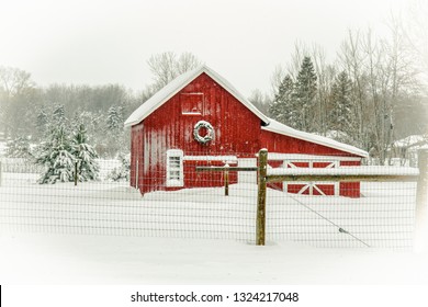 Red Barn In A Snow Storm