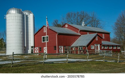 Red Barn with White Silo