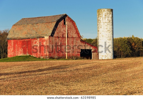 Red Barn White Silo Red Barn Stock Photo Edit Now 63198985