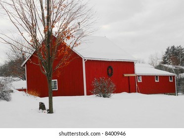 Red Barn In Winter Setting