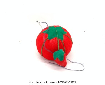 Red Base Needle Pin Cushion Isolated On White Background