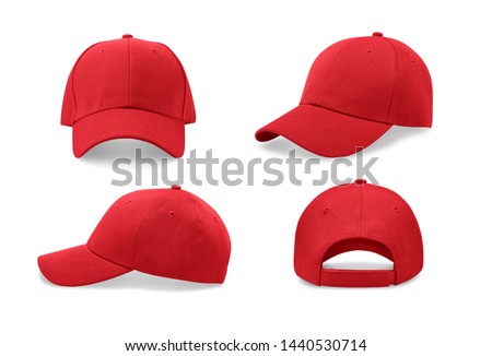 Red baseball cap in four different angles views. Mock up.