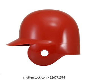 Red Baseball Helmet On White.