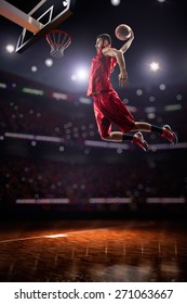 red Basketball player in action in gym - Shutterstock ID 271063667