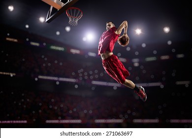 red Basketball player in action in gym - Shutterstock ID 271063697