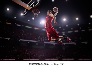 red Basketball player in action in gym - Shutterstock ID 271063772