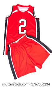 Red Basketball Uniform On White Background 