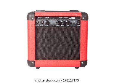 Red Bass Guitar Amplifier Isolated On White