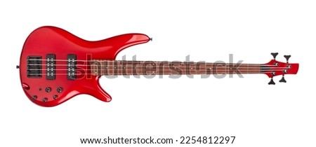 red bass guitar path isolated on white