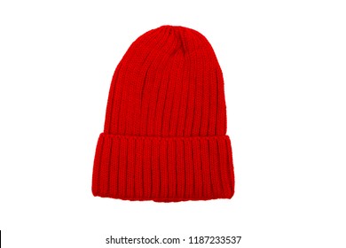 Red Beanie Isolated On White Background