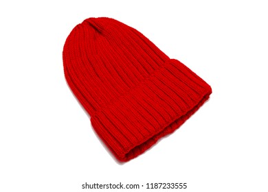 Red Beanie Isolated On White Background