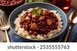 Red Beans and Rice: Hearty dish of red beans simmered with spices and sausage, served over fluffy rice. A Louisiana staple.