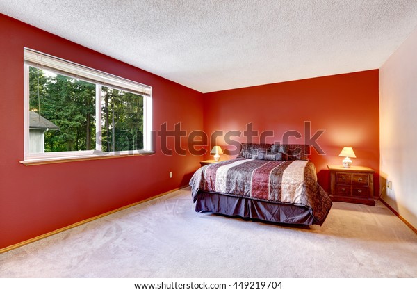 Red Bedroom Beige Carpet Floor Bright Stock Photo Edit Now