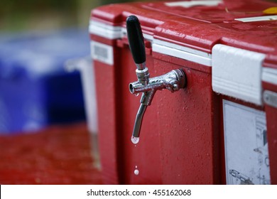 Red Beer Cooler Box Leaking At Tap.