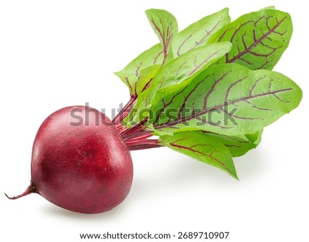 Red beetroot with beet leaves isolated on a white background. Clipping path.