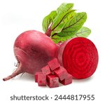 Red beetroot and beetroot cross section isolated on white background. 