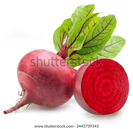 Red beetroot and beetroot cross section isolated on white background. 