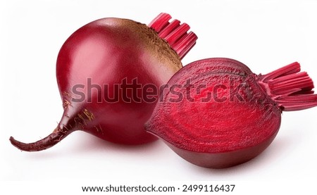 Red beetroot and beetroot cross sectoin isolated on white background