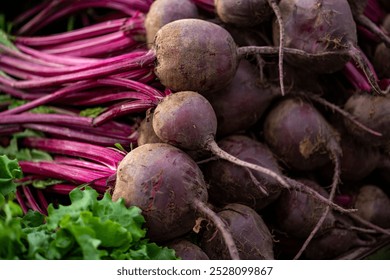 red beetroot displayed on a farmer's market counter - Powered by Shutterstock