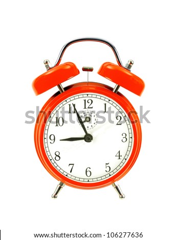 red bell clock (alarm clock) isolated on white background