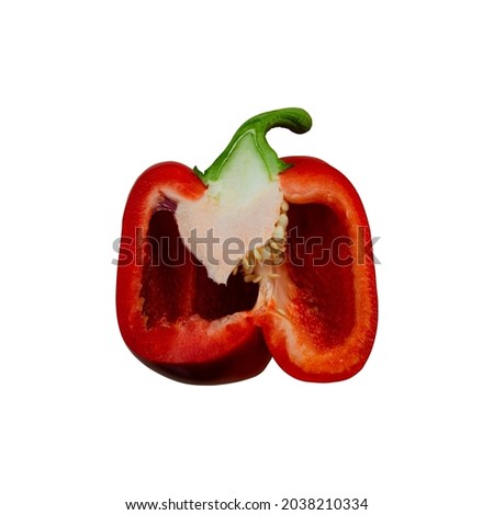 red bell pepper cutaway isolate on a white background. half paprika pepper