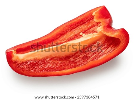 Red bell pepper longitudinal slice isolated on white background. File contains clipping path.