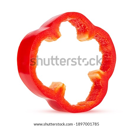 Red bell pepper ring slice isolated on white background. Clipping Path.