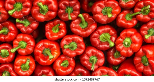 Red bell peppers background, bunch of red bell peppers