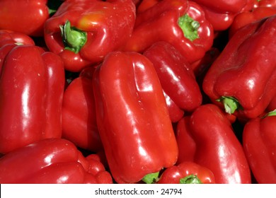 red bell peppers with green stems