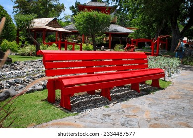 Red Bench In Japanese Setting - Powered by Shutterstock