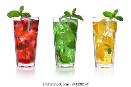 Red Berry Cocktail Drink With Cranberry And Ice Isolated On White