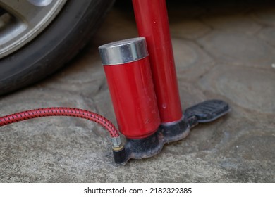 Red Bicycle Tire Air Pump