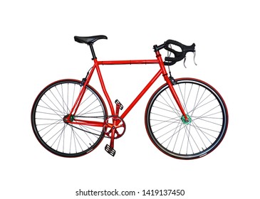                             Red Bike Isolated On White Background   