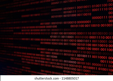 red binary code. computer technology background. red binary code computer language data transfers. unsecured and dangerous big data and ai artificial intelligence cyber network.