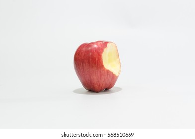 A Red Bite Apple In White Background