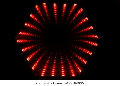 Red and black abstract dot lightburst geometric pattern