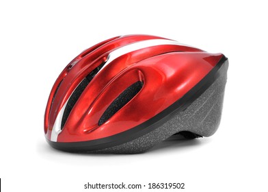 A Red And Black Bicycle Helmet On A White Background