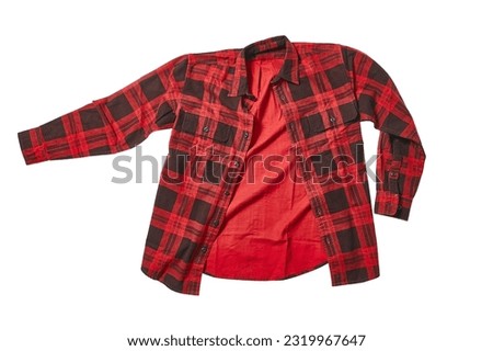 Red black checkered flannel shirt isolated on white background