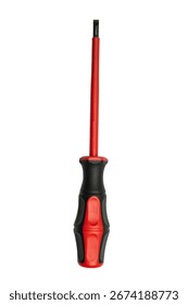Red and Black Flathead Screwdriver on White Background - Essential Hand Tool