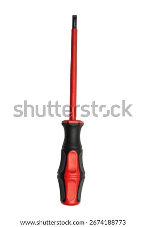 Red and Black Flathead Screwdriver on White Background - Essential Hand Tool