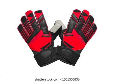 Red And Black Goalkeeper Glove Isolated On White.