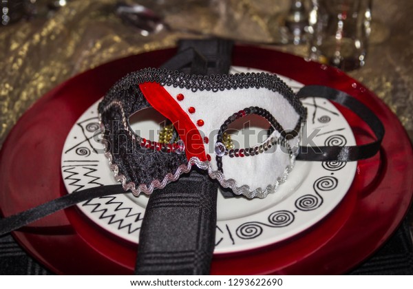 Red Black Party Ballroom Mask On Stock Photo Edit Now 1293622690