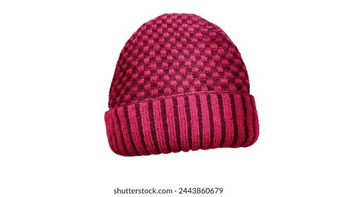 Red and black pattern knit hat Isolated on a white background